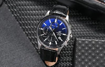 Casio Quartz Waterproof Sapphire Crystal Edifice Blue Mens Royal Blue Analog In Black