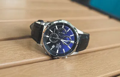 Casio Quartz Waterproof Sapphire Crystal Edifice Blue Mens Royal Blue Analog In Black