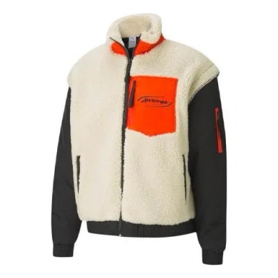 Puma X Attempt Sherpa Fleece Jacket 'beige Black Orange' In Multi