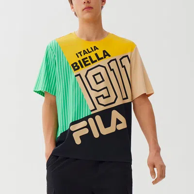 Fila Contrast Color Stitching Logo Short Sleeve Blue In Multi