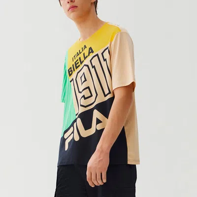 Fila Contrast Color Stitching Logo Short Sleeve Blue In Multi