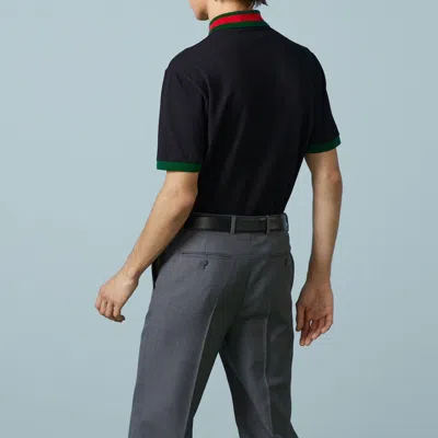 Gucci Stretch Cotton Blend Polo Shirt W/ Web In Black