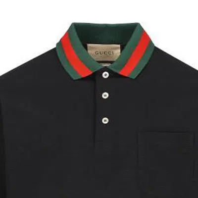 Gucci Stretch Cotton Blend Polo Shirt W/ Web In Black