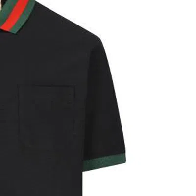 Gucci Stretch Cotton Blend Polo Shirt W/ Web In Black