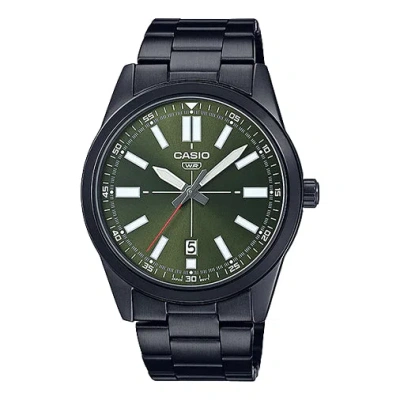 Casio Dress Pointer Display Analog Watch 'metallic Black Green' In Blue