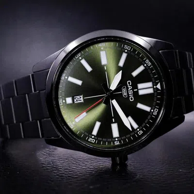 Casio Dress Pointer Display Analog Watch 'metallic Black Green' In Blue