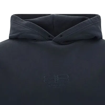 Balenciaga Logo-embroidered Cotton Hoodie In Black