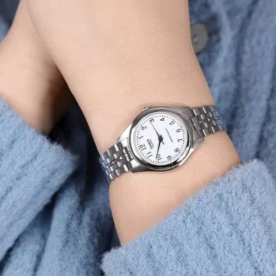 Casio Enticer Series Wrist /white Stainless Steel Strap Silver Analog In Metallic