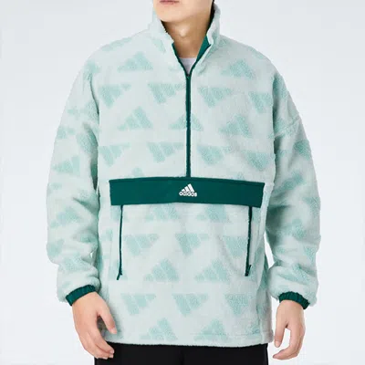 Adidas Originals Adidas Sport Performance Stay Warm Windproof Stand Collar Polar Fleece Pullover Jacket Green