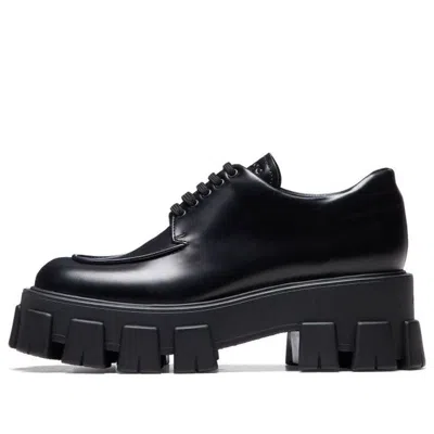 Prada Monolith Sharp Leather Lug-sole Lace-up Shoes In Black
