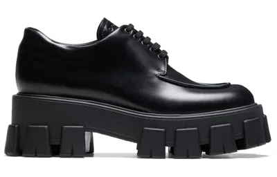 Prada Monolith Sharp Leather Lug-sole Lace-up Shoes In Black