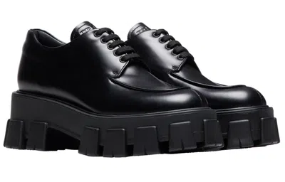 Prada Monolith Sharp Leather Lug-sole Lace-up Shoes In Black