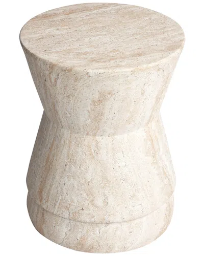 Empire Art Direct Luminous Confluence Travertine Finish Italian Design Side  Table In Neutral