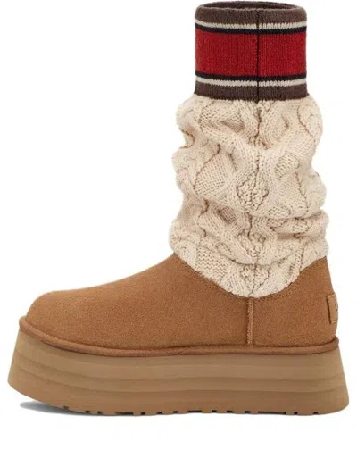 Ugg Classic Sweater Letter Ta Knitted Suede High-leg Boots In Brown