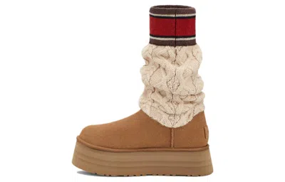 Ugg Classic Sweater Letter Ta Knitted Suede High-leg Boots In Brown