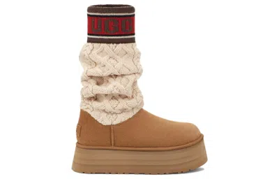 Ugg Classic Sweater Letter Ta Knitted Suede High-leg Boots In Brown