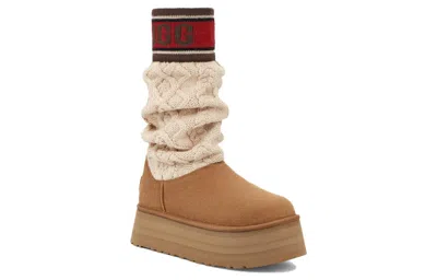 Ugg Classic Sweater Letter Ta Knitted Suede High-leg Boots In Brown