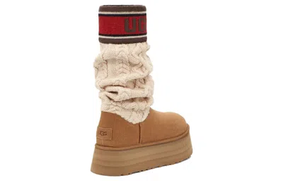 Ugg Classic Sweater Letter Ta Knitted Suede High-leg Boots In Brown