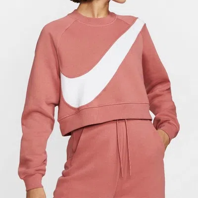 Nike (wmns)  Nsw Swoosh Crew Fleece Sweatshirt 'pink' In Burgundy