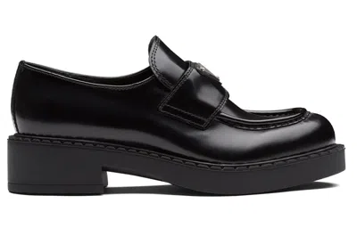 Prada Brushed Leather Loafers In Black