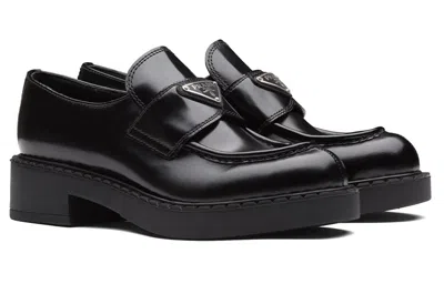 Prada Brushed Leather Loafers In Black
