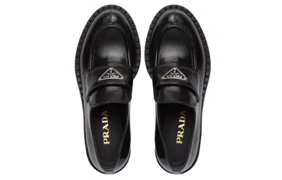 Prada Brushed Leather Loafers In Black
