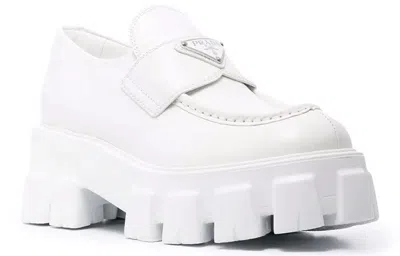 Prada Moonlith Brushed Leather Loafers In White
