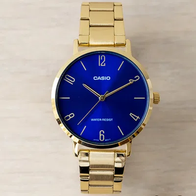Casio Quartz Waterproof Blue Watch Dial Blue Analog In Gold