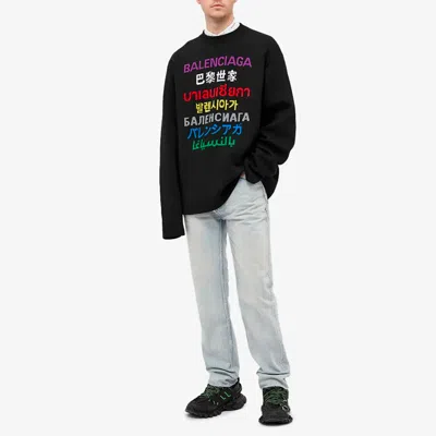 Balenciaga Languages Crew Neck Knit Sweater 'black Multicolor'