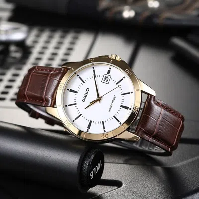 Casio Quartz Limited Edition Waterproof White Dial Mens White Analog In Gold