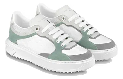 Pre-owned Louis Vuitton (wmns)  Time Out Sneakers 'white Mini Monogram With Green Grey' In Multi