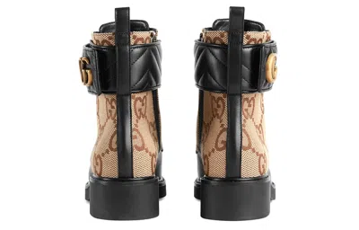 Gucci Gg Marmont Round-toe Leather And Canvas Ankle Boots In Black