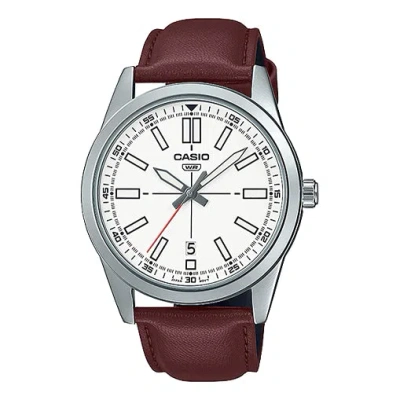 Casio Dress Pointer Display Analog Watch 'red Silver White' In Brown