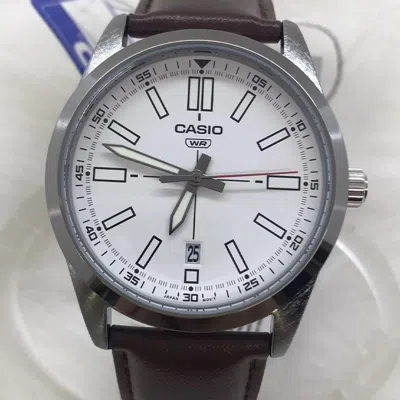 Casio Dress Pointer Display Analog Watch 'red Silver White' In Brown