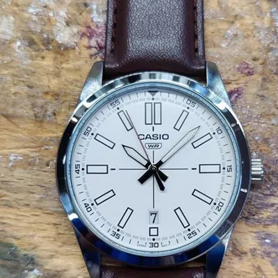 Casio Dress Pointer Display Analog Watch 'red Silver White' In Brown