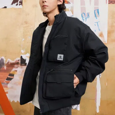 Converse Short Down Bomber Jacket 'black' In Blue