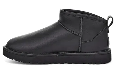 Ugg Classic Ultra Mini Black Ankle Boots With Shearling Lining In Leather Woman In Black