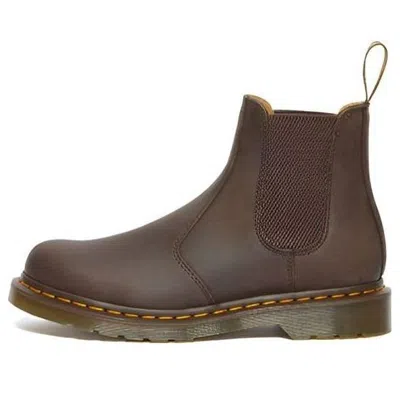Dr. Martens 2976 Yellow Stitch Crazy Horse Leather Chelsea Boots In Burgundy