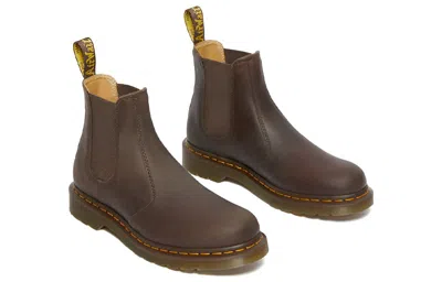 Dr. Martens 2976 Yellow Stitch Crazy Horse Leather Chelsea Boots In Burgundy