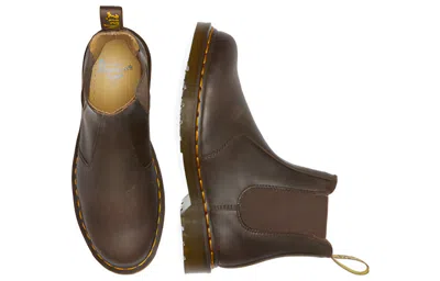 Dr. Martens 2976 Yellow Stitch Crazy Horse Leather Chelsea Boots In Burgundy