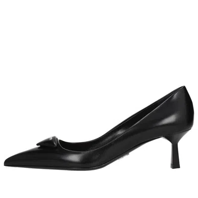 Prada Leather Pumps With Glossy Finish And Stiletto Heel In Black