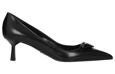 Prada Leather Pumps With Glossy Finish And Stiletto Heel In Black