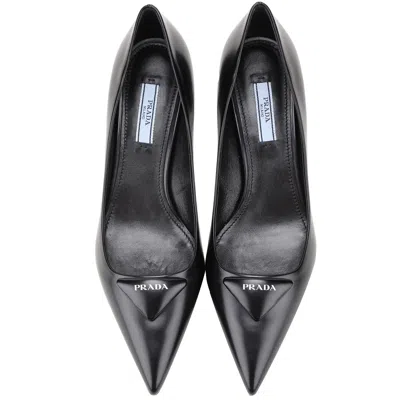 Prada Leather Pumps With Glossy Finish And Stiletto Heel In Black