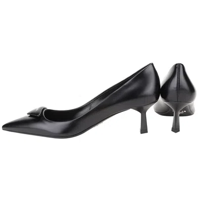 Prada Leather Pumps With Glossy Finish And Stiletto Heel In Black