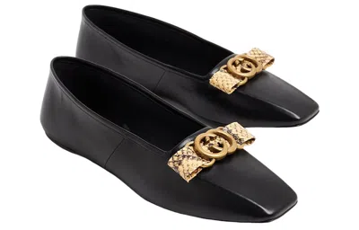 Gucci Logo-plaque Leather Ballerina Shoes In Black