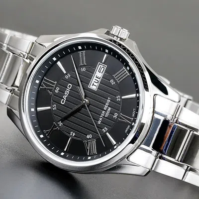 Casio Waterproof Stainless Steel Strap Mens Silverblack Analog