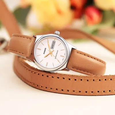 Casio Quartz Waterproof White Analog In Brown