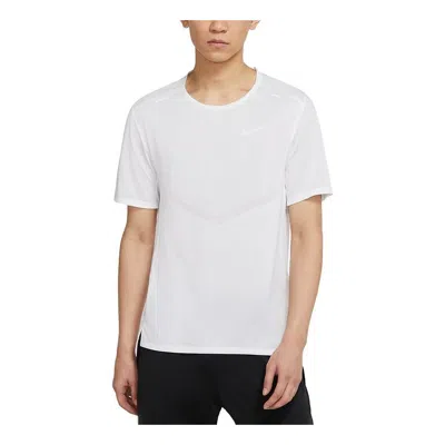 Nike Dri-fit Rise 365 Causual Sports Ventilate Round Collar T-shirt Men's White In Animal Print