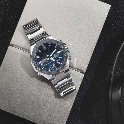 Casio Edifice Waterproof Analog-digital Watch 'marine Blue Silver'