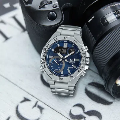 Casio Edifice Waterproof Analog-digital Watch 'marine Blue Silver'